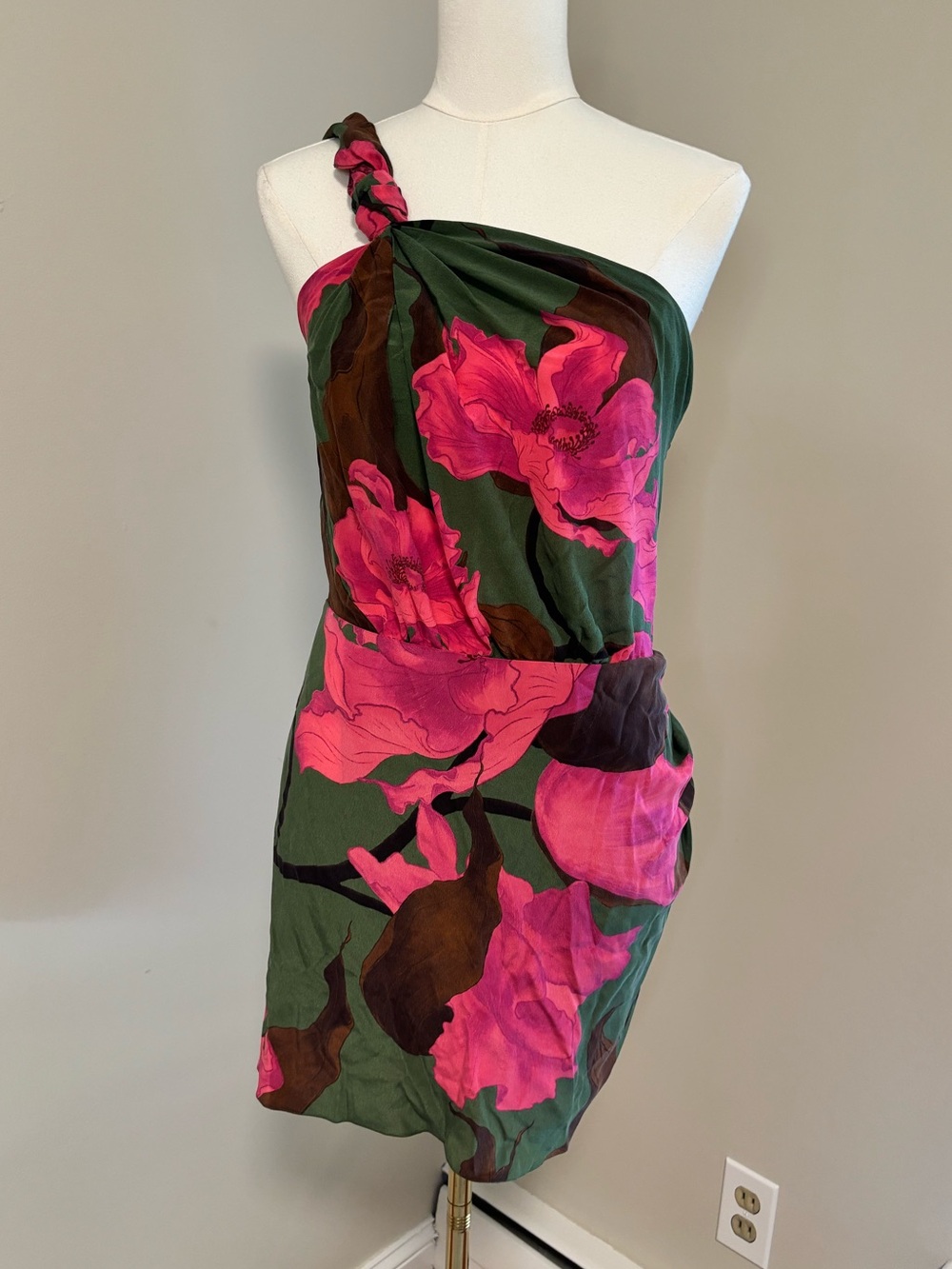 Johanna Ortiz San Basilio Silk One Shoulder Floral Mini Dress Size 8 NWT $1650